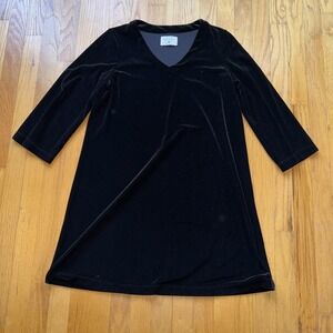 Southcott Dress M‎ Holiday Velvet Black V Neck 3/4 Sleeve A Line Shift Made USA